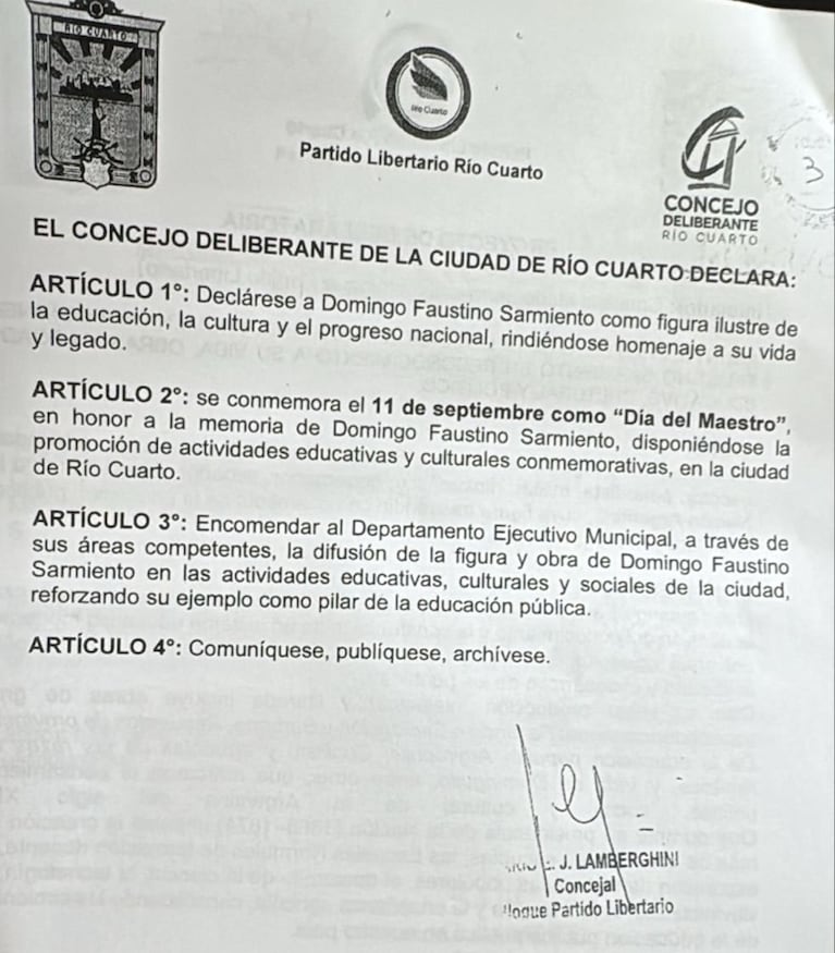 Increíble: concejal libertario de Córdoba propuso declarar el 11 de septiembre como Día del Maestro