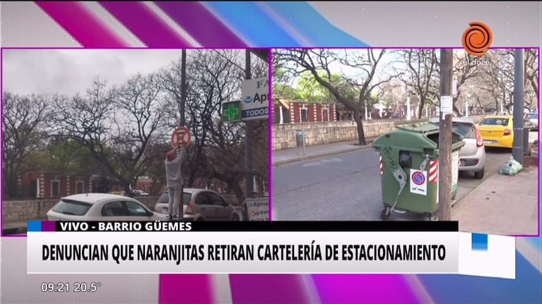 Indignación en Güemes por naranjitas que retiran carteles de estacionamiento