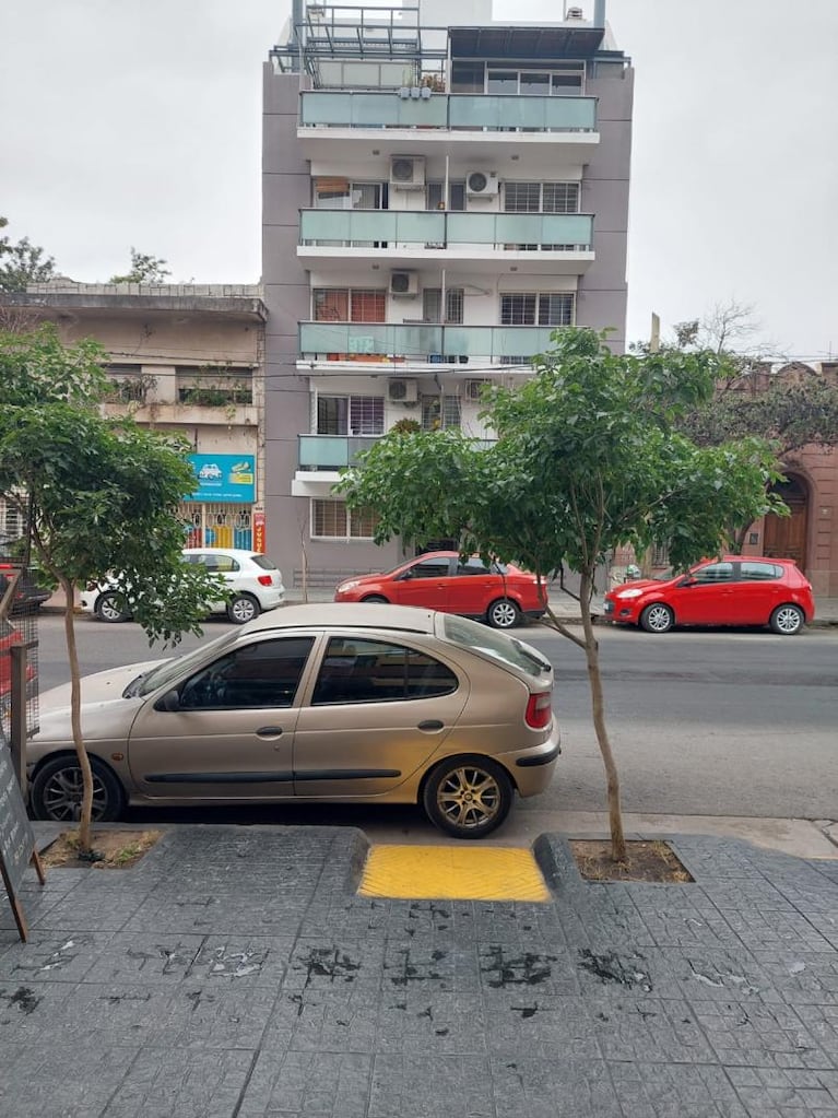 Indignado, le sacó fotos a los autos que tapan la rampa de ingreso a su edificio