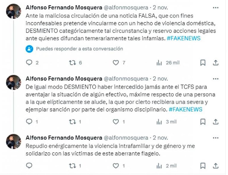 Investigan una denuncia por violencia de género que involucra a Alfonso Mosquera