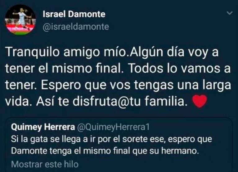 Israel Damonte fue agredido por la muerte de su hermano y respondió con una lección