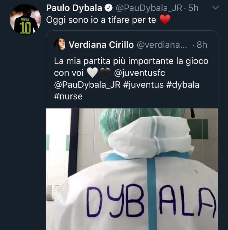 Italia: la enfermera que se vistió de Dybala para combatir el coronavirus