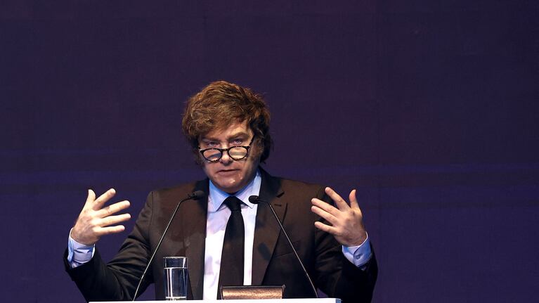 Javier Milei durante la exposición ante el Congreso de IAEF en Buenos Aires.