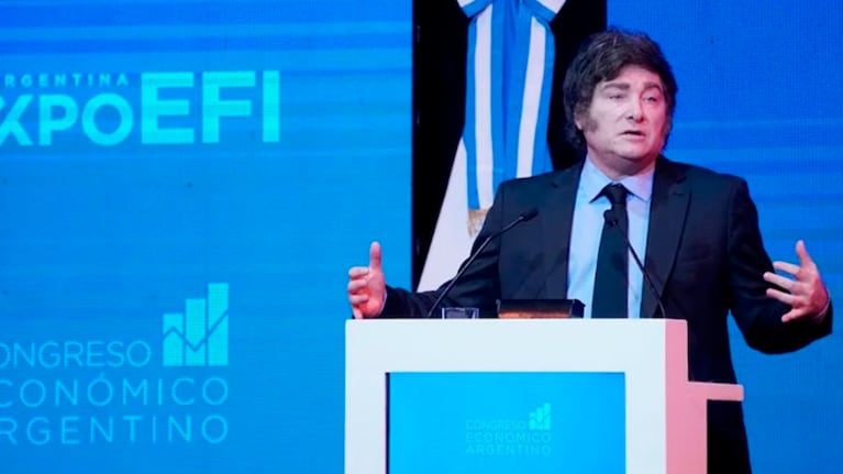 Javier Milei durante su presentación en ExpoEFI.