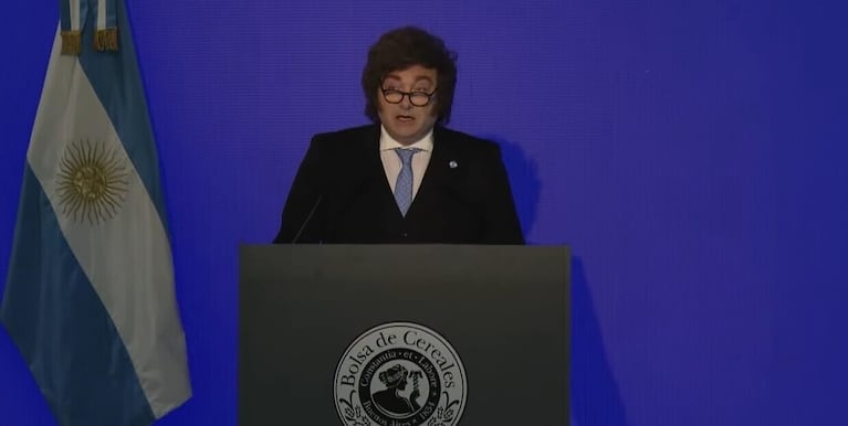 Javier Milei en la Bolsa de Cereales de Buenos Aires.