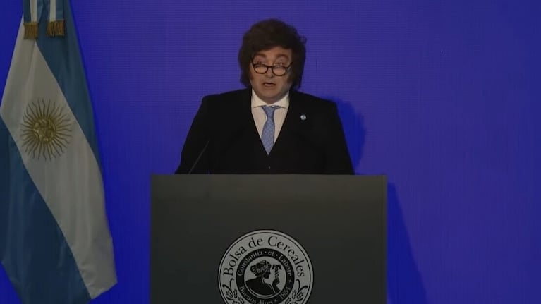 Javier Milei en la Bolsa de Cereales de Buenos Aires.