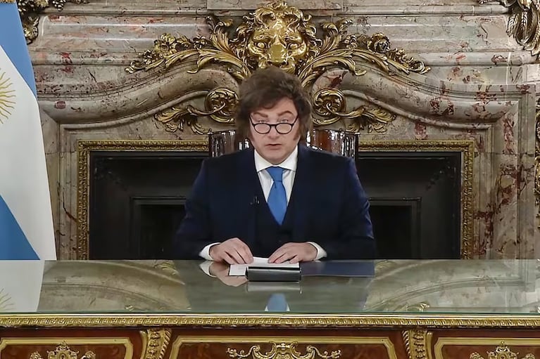 Javier Milei en la cadena nacional de este jueves.