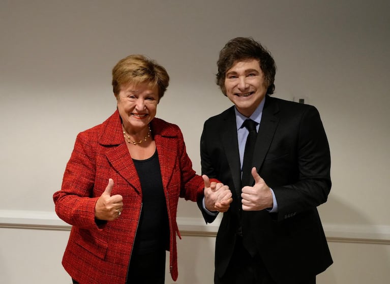 Javier Milei se reunió con la directora del FMI, Kristalina Georgieva. (Foto: Presidencia).