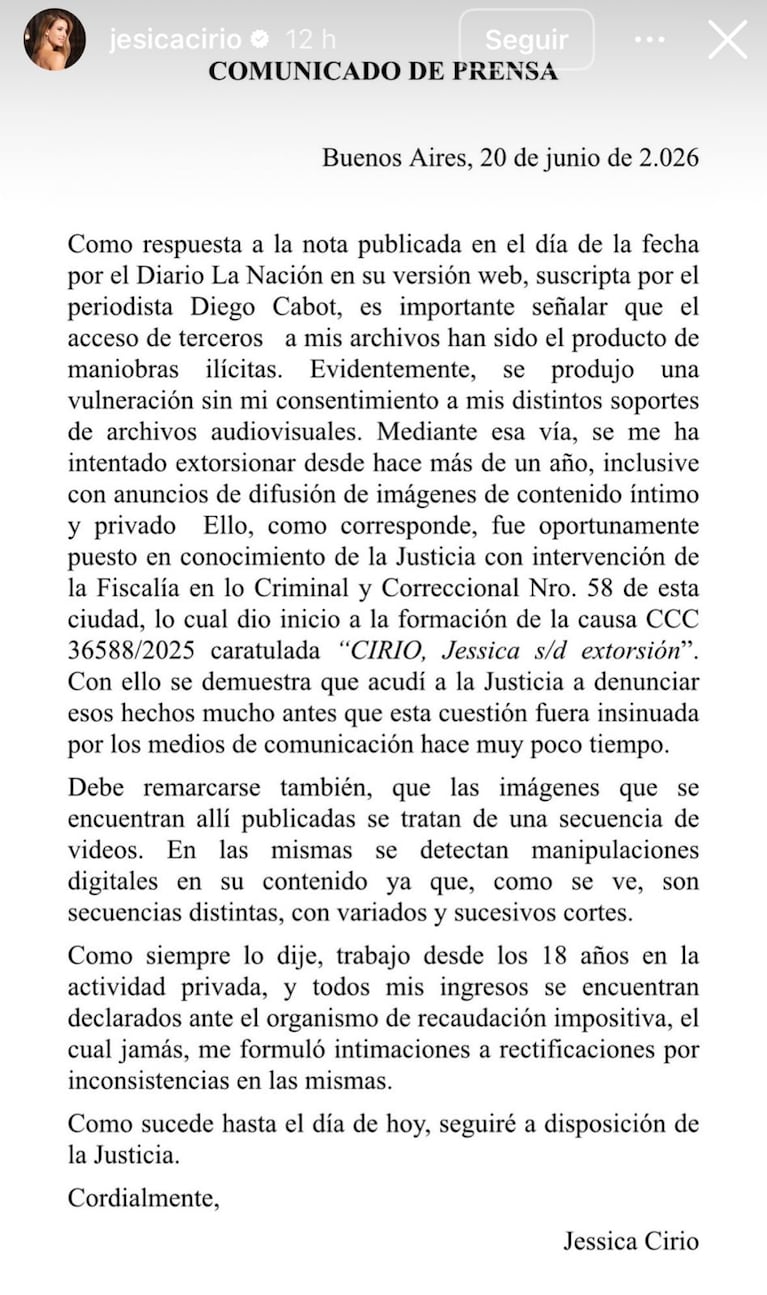Jesica Cirio denunció extorsiones tras los videos con bolsas de dólares en la casa de Insaurralde
