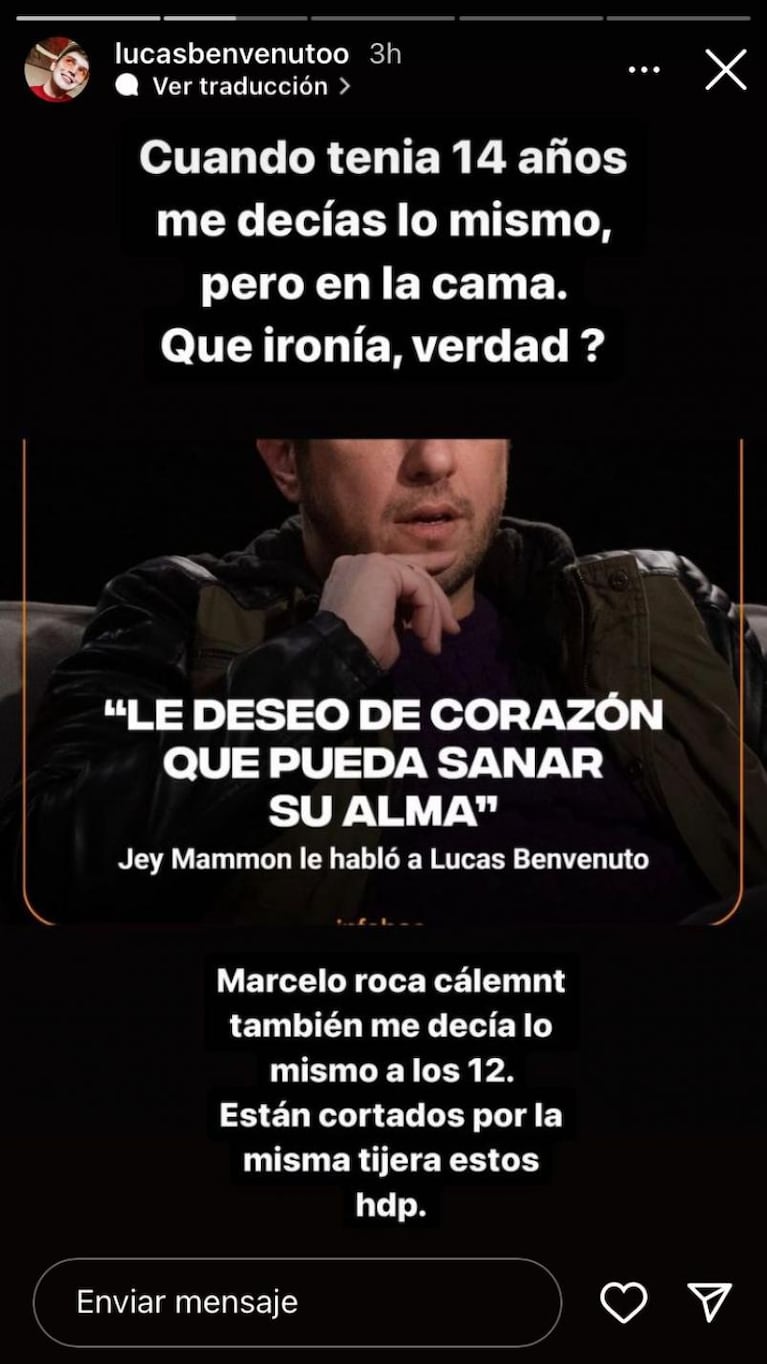 Jey Mammon le mandó un abrazo a Lucas Benvenuto y recibió una dura respuesta