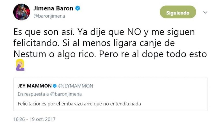 Jimena Barón desmintió que esté embarazada de Del Potro