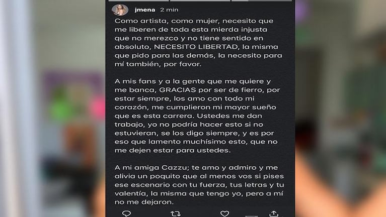 Jimena Barón no estará en Comodoro Rivadavia y denunció censura 