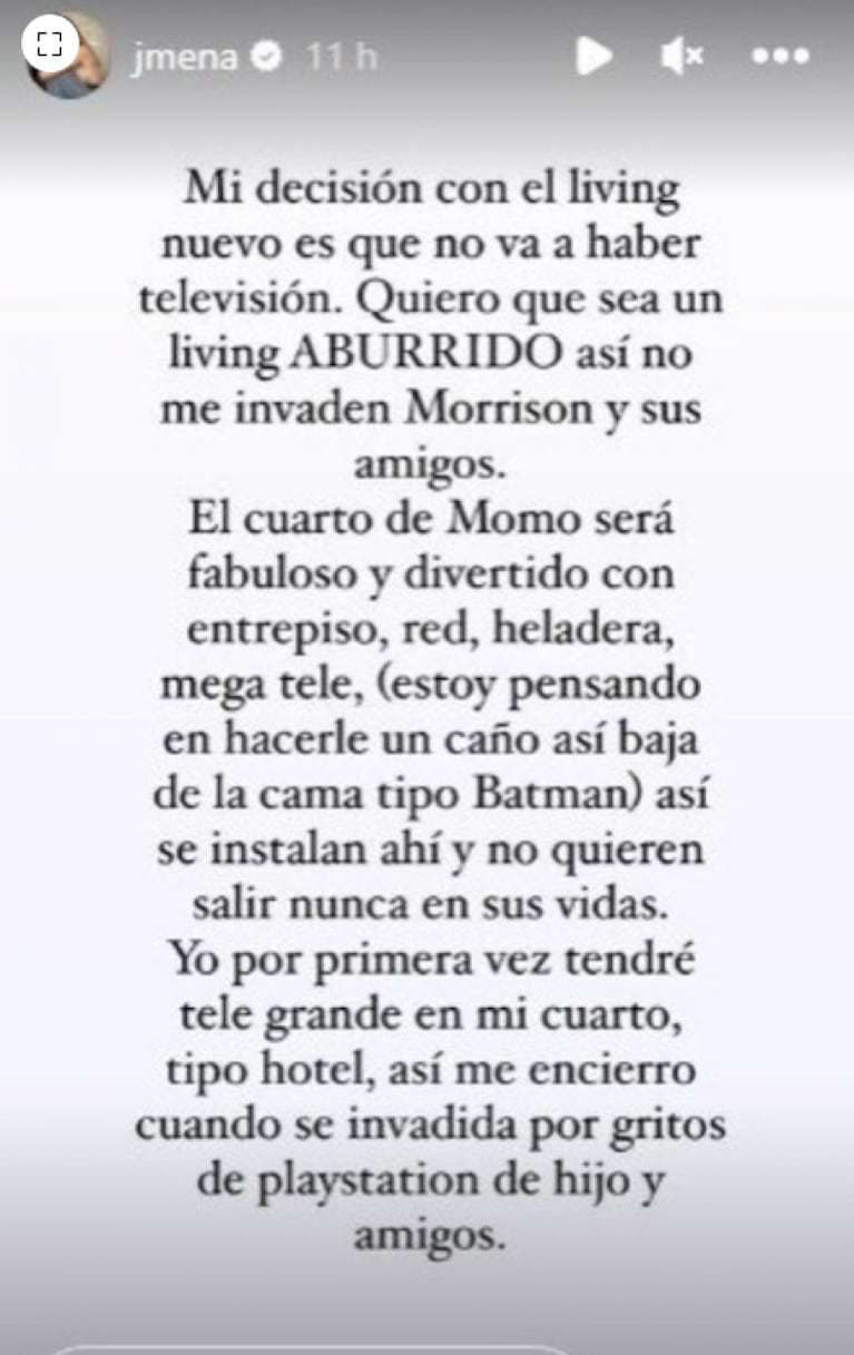 Jimena Barón remodelará su nueva casa y contó cómo será el cuarto de Momo