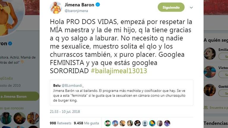 Jimena Barón se defendió con todo tras ser criticada por aceptar ir al Bailando