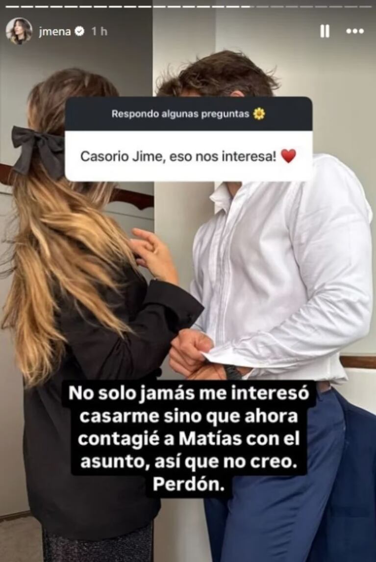 Jimena varón reveló si planea casarse con Matías Palleiro. (Foto: Instagram @jmena) 