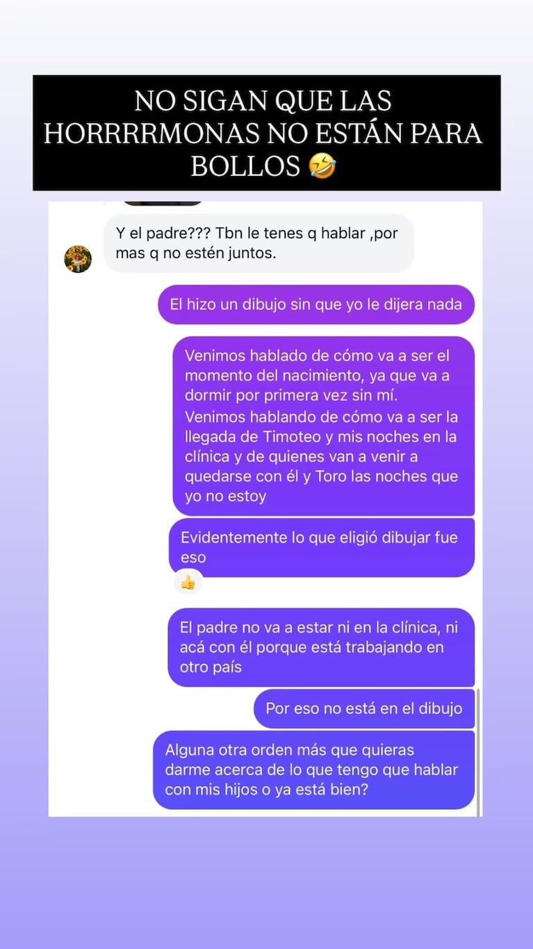 Juana Repetto mostró el dibujo de su hijo y un comentario la indignó: “No están para bollos”