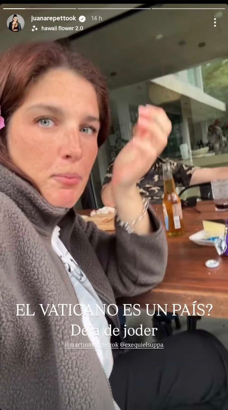 Juana Repetto se mostró tomando cerveza.