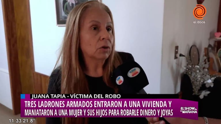 Juana Tapia, maniatada y golpeada por los ladrones.