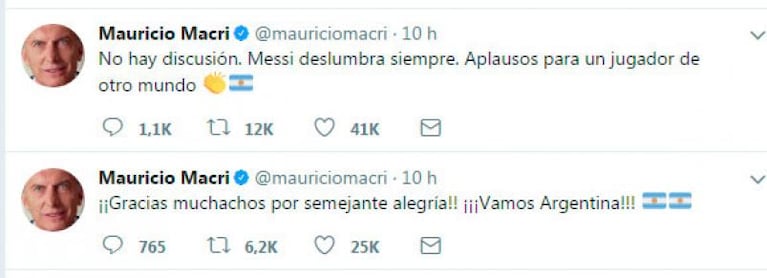 Juez, Macri y Cristina, celebraron el triunfo de la Selección