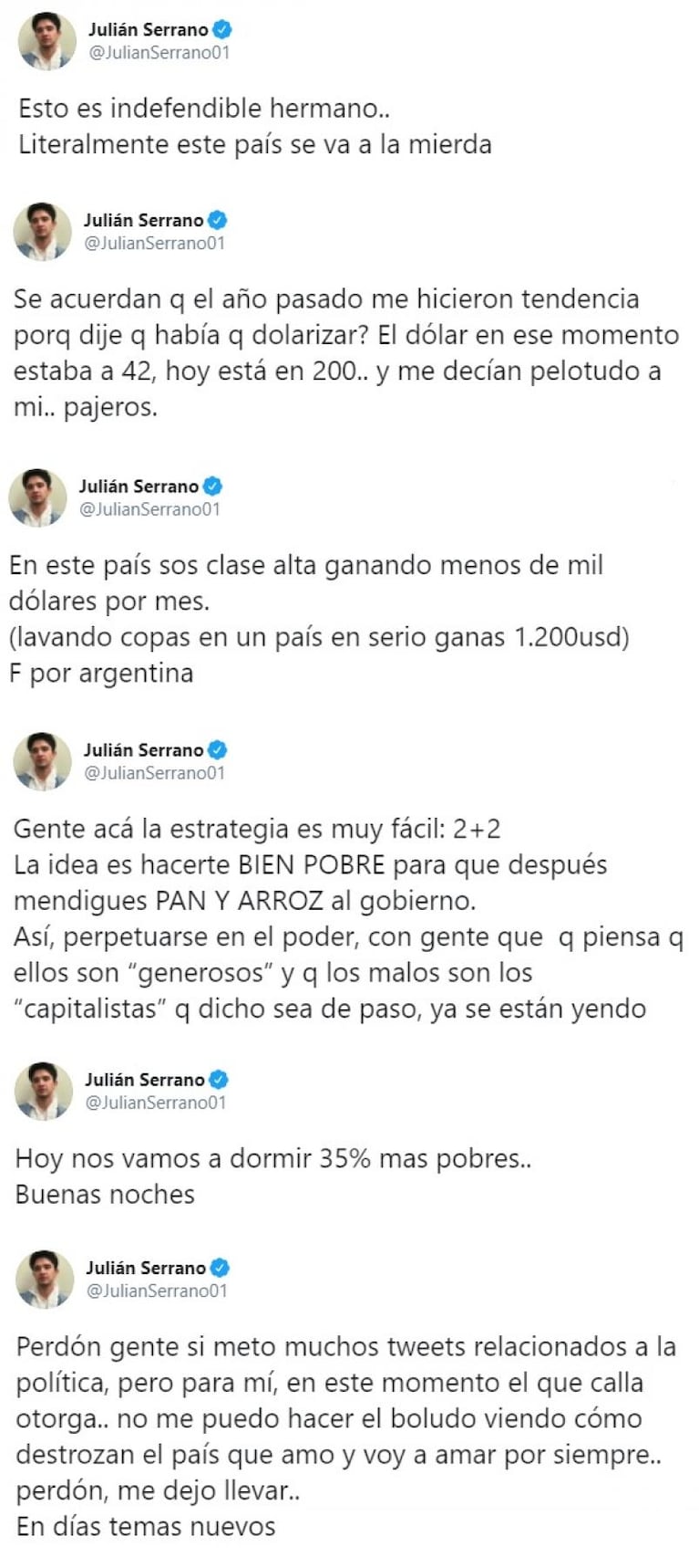 Julián Serrano, furioso por el cepo al dólar: "La idea es hacerte bien pobre"