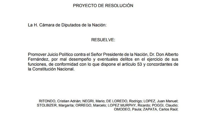 Juntos por el Cambio pidió el juicio político contra Alberto Fernández