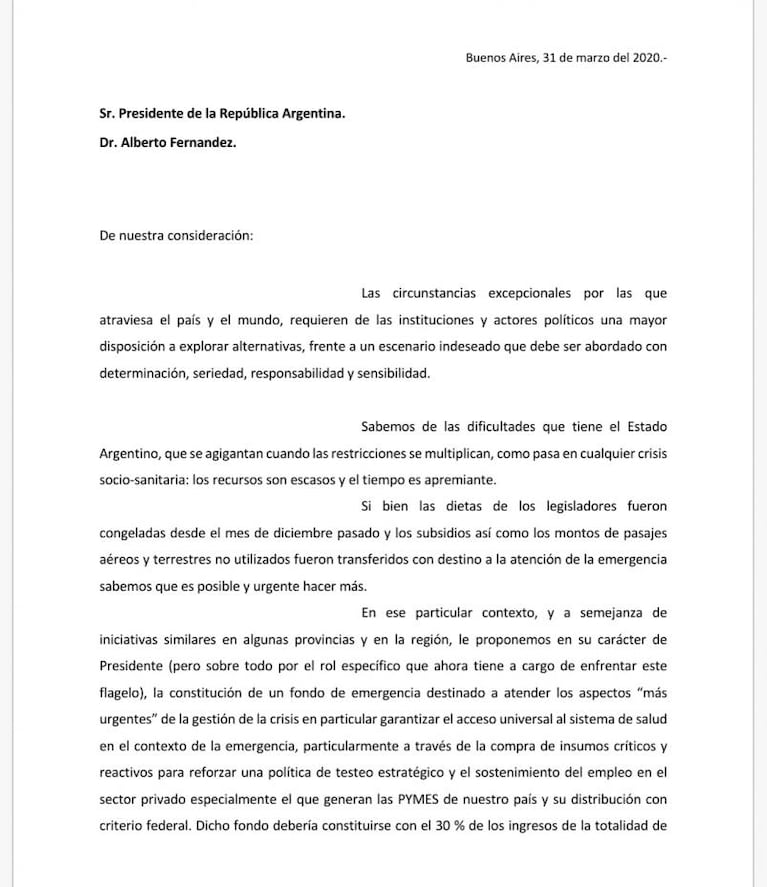 Juntos por el Cambio solicitó reducir un 30 por ciento los salarios de los tres poderes