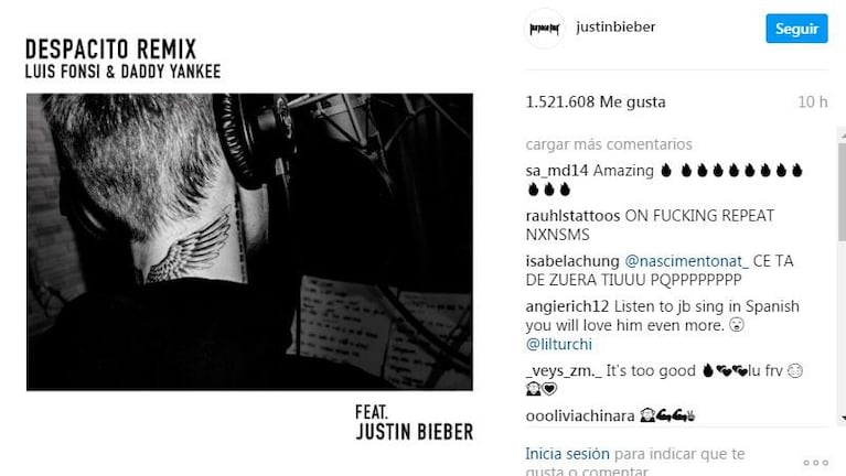 Justin Bieber grabó Despacito en español