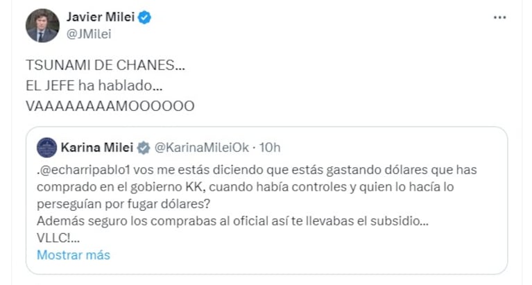 Karina y Javier Milei fulminaron a Pablo Echarri luego de contar que vende dólares de sus ahorros