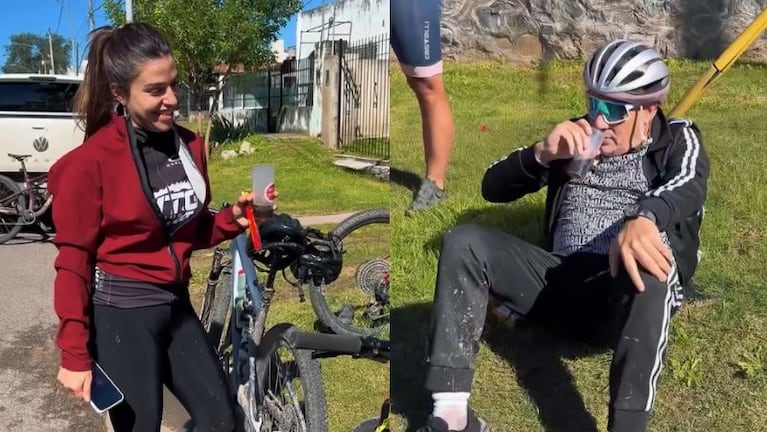 Kesito Pavón se sumó a la bicicleteada de Euge Quevedo y terminó en el piso.