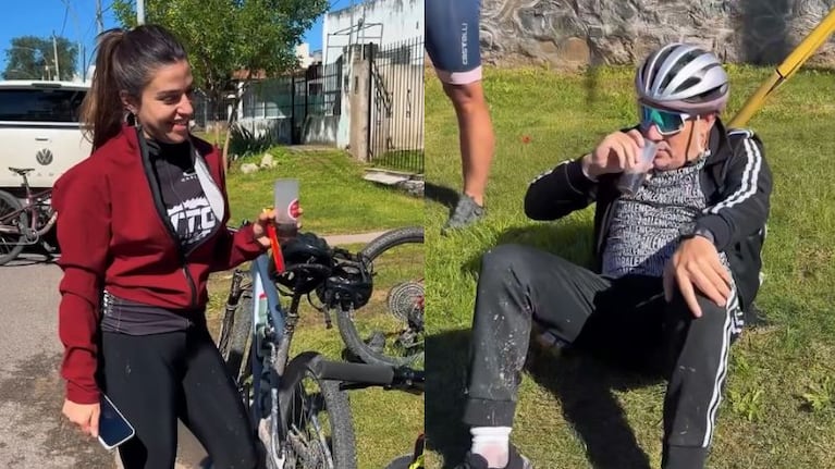 Kesito Pavón se sumó a la bicicleteada de Euge Quevedo y terminó en el piso.