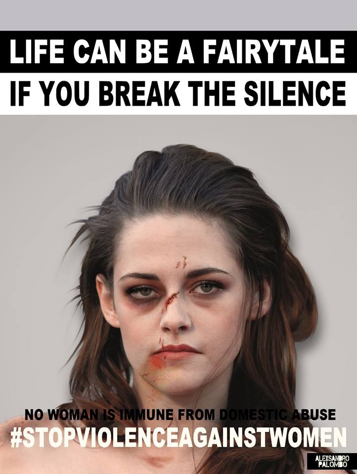 Kristen Stewart. Romper con el silencio. “Basta de violencia” dice la campaña. 