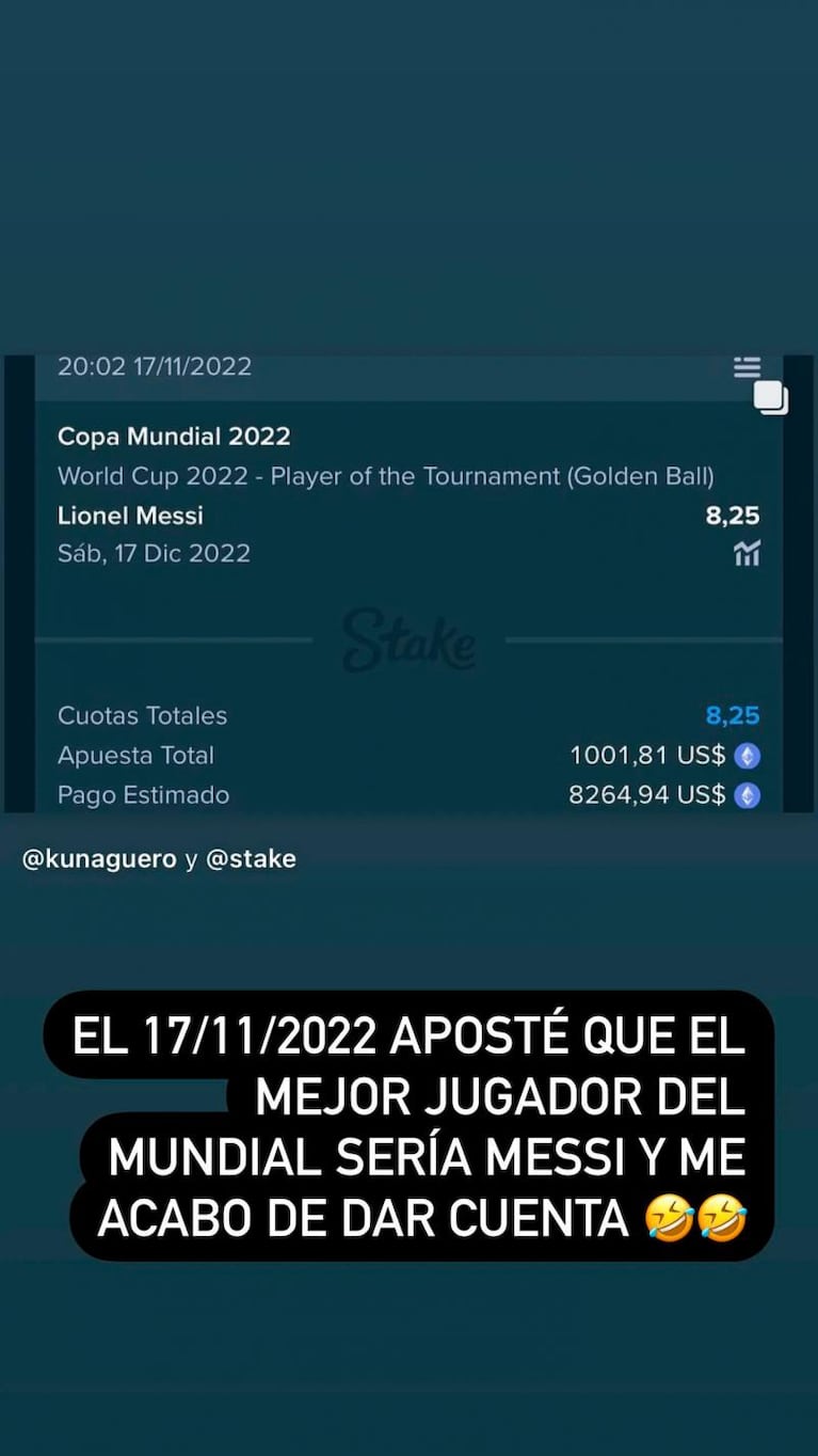 Kun Agüero develó cuántos dólares ganó por apostar por Messi: “Me acabo de dar cuenta”