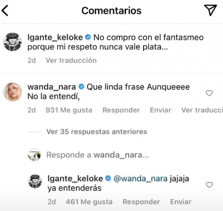 L-Gante cruzó a Wanda Nara tras los rumores de reconciliación con Icardi