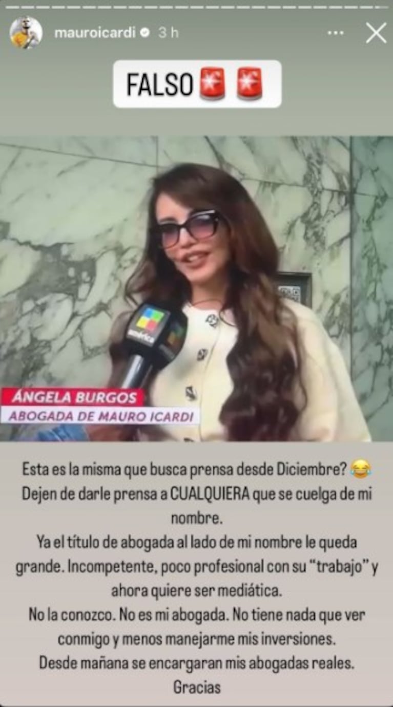 La abogada de Soto aseguró ser la defensora de Icardi y el futbolista la destrozó: “Se cuelga de mi nombre”