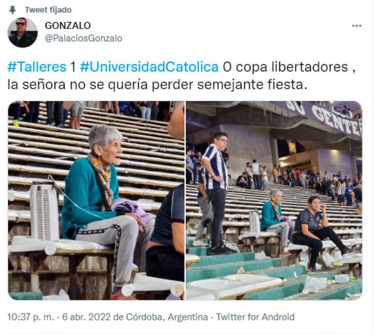 La abuela Elvira, la hincha histórica que sigue a Talleres con su mochila de oxígeno 