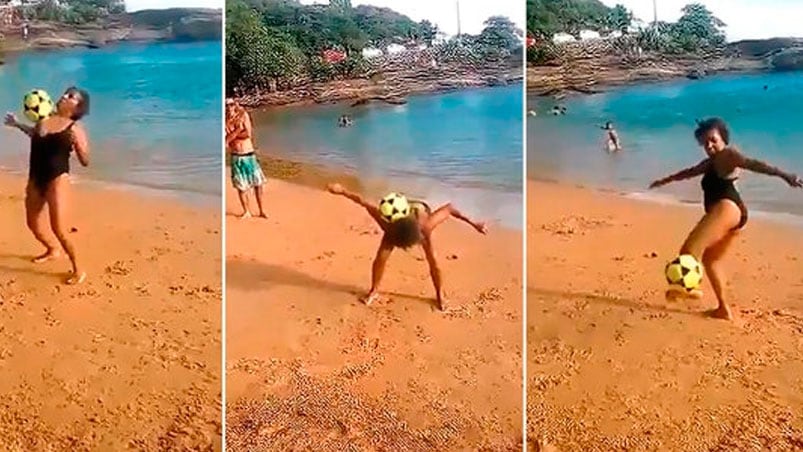 La abuela que la rompe con la pelota.