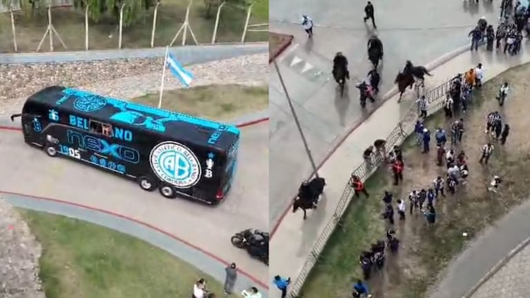 La accidentada llegada del colectivo de Belgrano al Kempes para jugar el clásico.