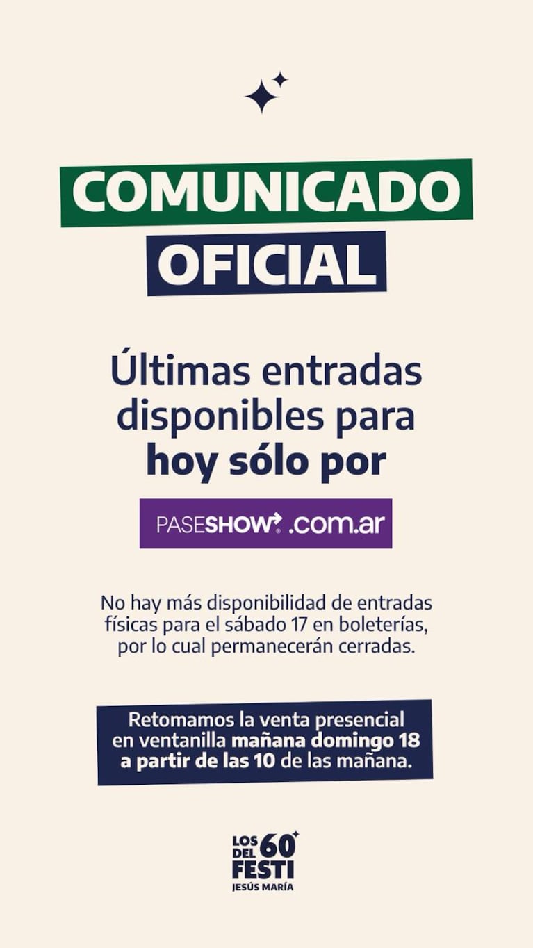 La advertencia del Festival de Jesús María por las entradas para la noche de este sábado 17