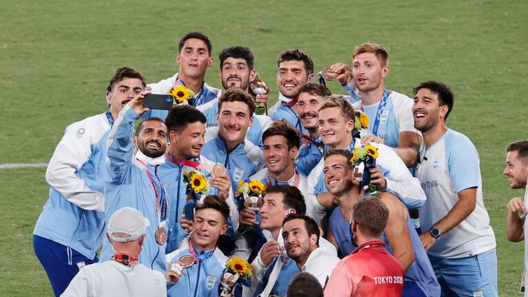 La alegría de Los Pumas ante la victoria en los Juegos Olímpicos 2020.
