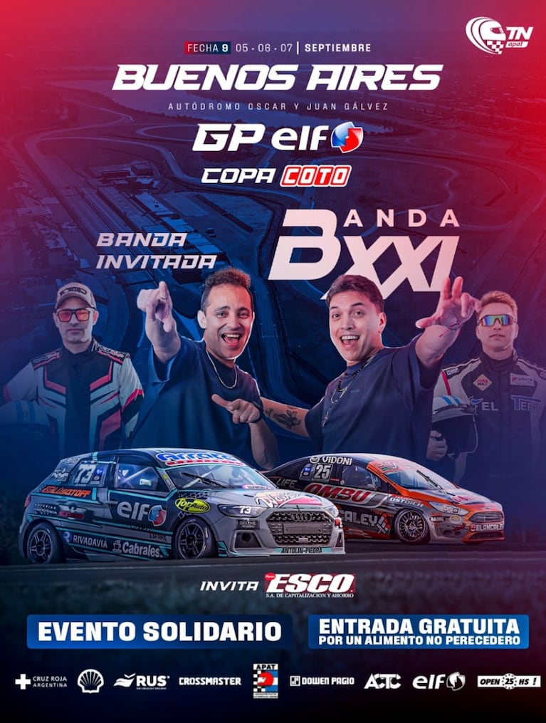 La banda estará presente en el evento de La Carrera de los 200 Pilotos en el Autódromo de Buenos Aires.