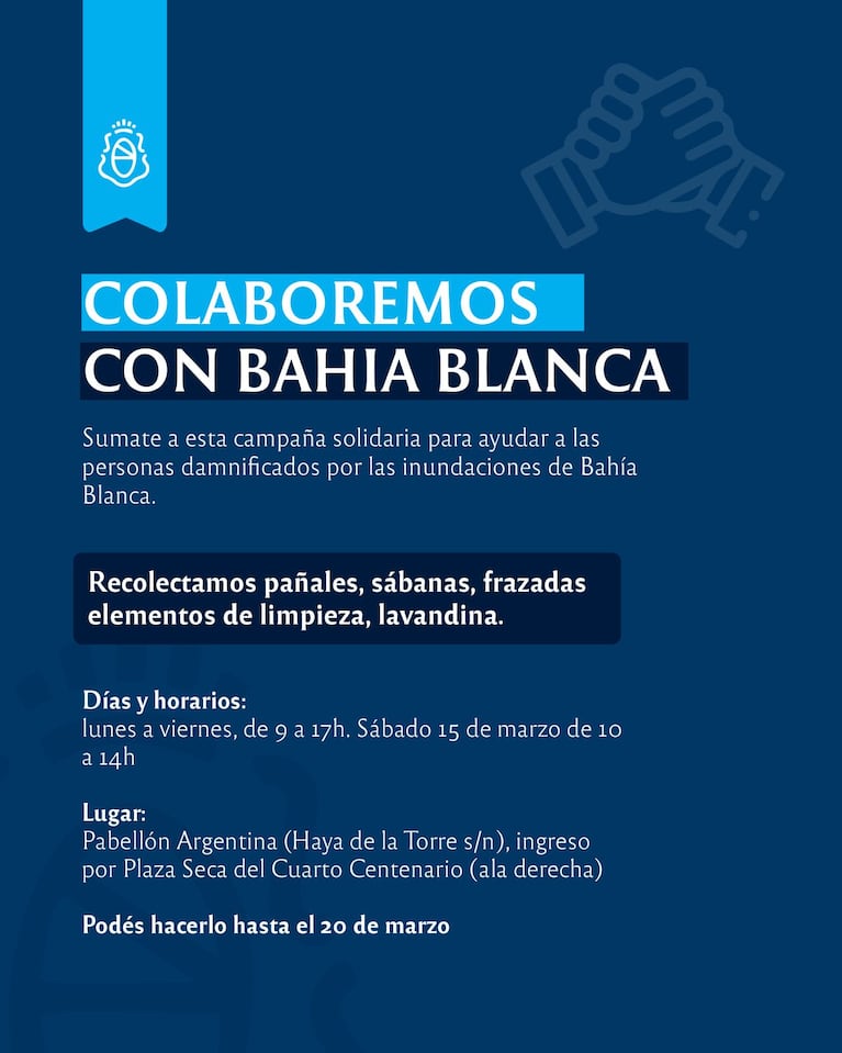 La campaña solidaria de la UNC para Bahía Blanca.