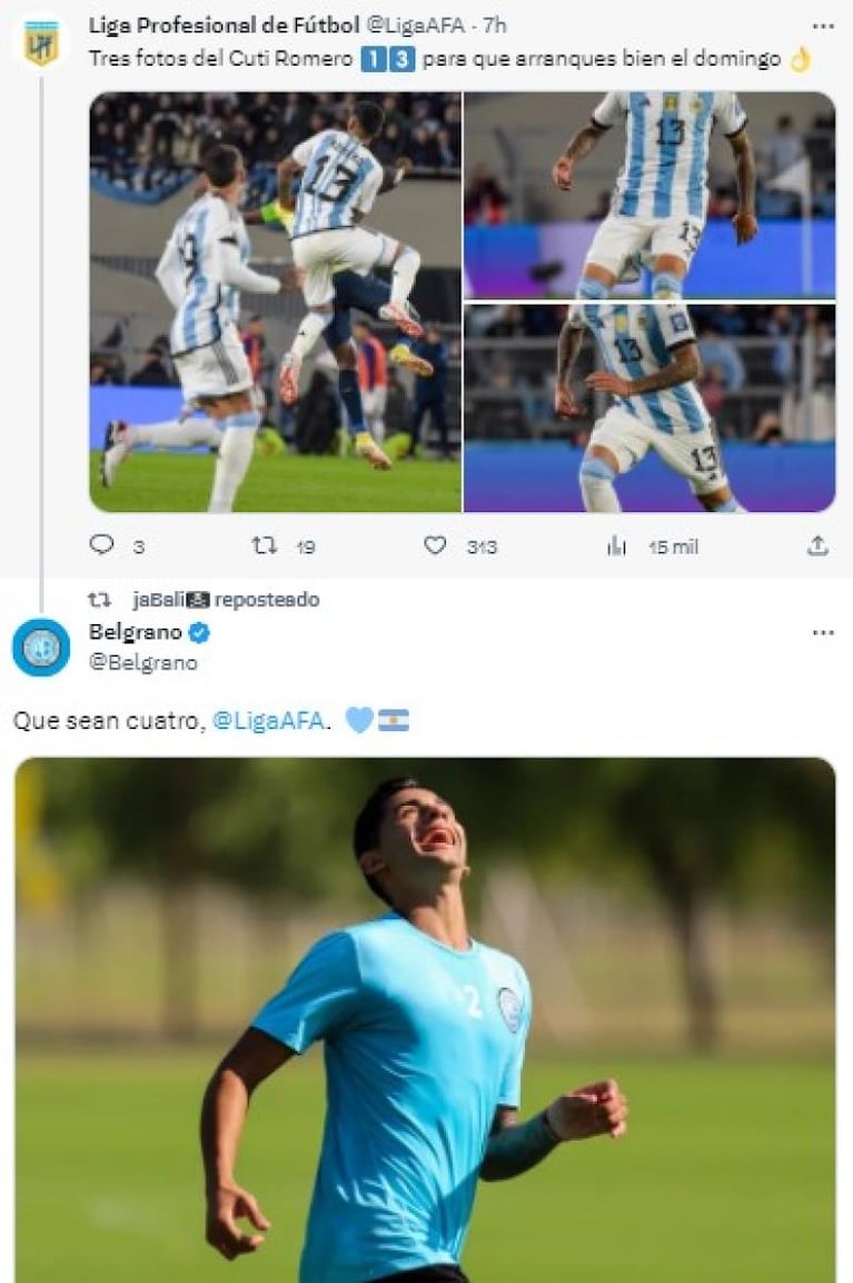 La canchera respuesta de Belgrano a la Liga Profesional por el Cuti Romero