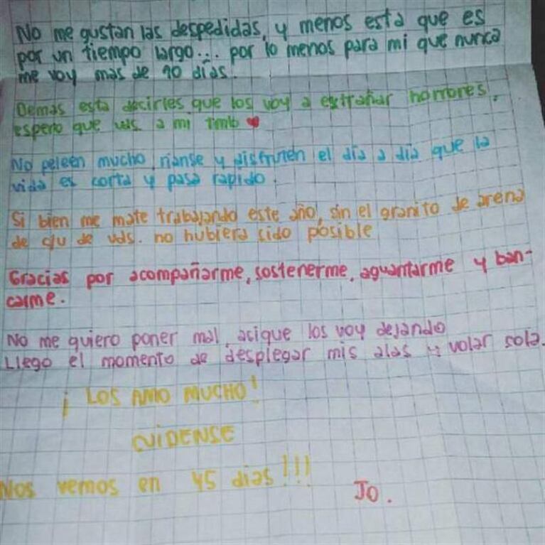 La carta premonitoria de una de las mochileras asesinadas