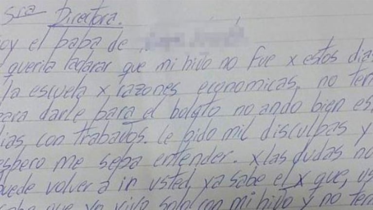 La carta que recibió la directora de la escuela en Catamarca. Foto: Diario El Ancasti