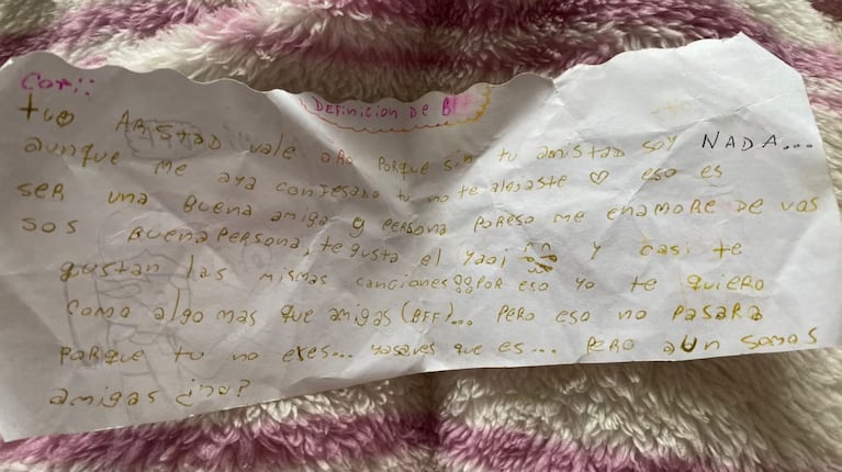 La carta que recibió la joven de parte de su mejor amiga.