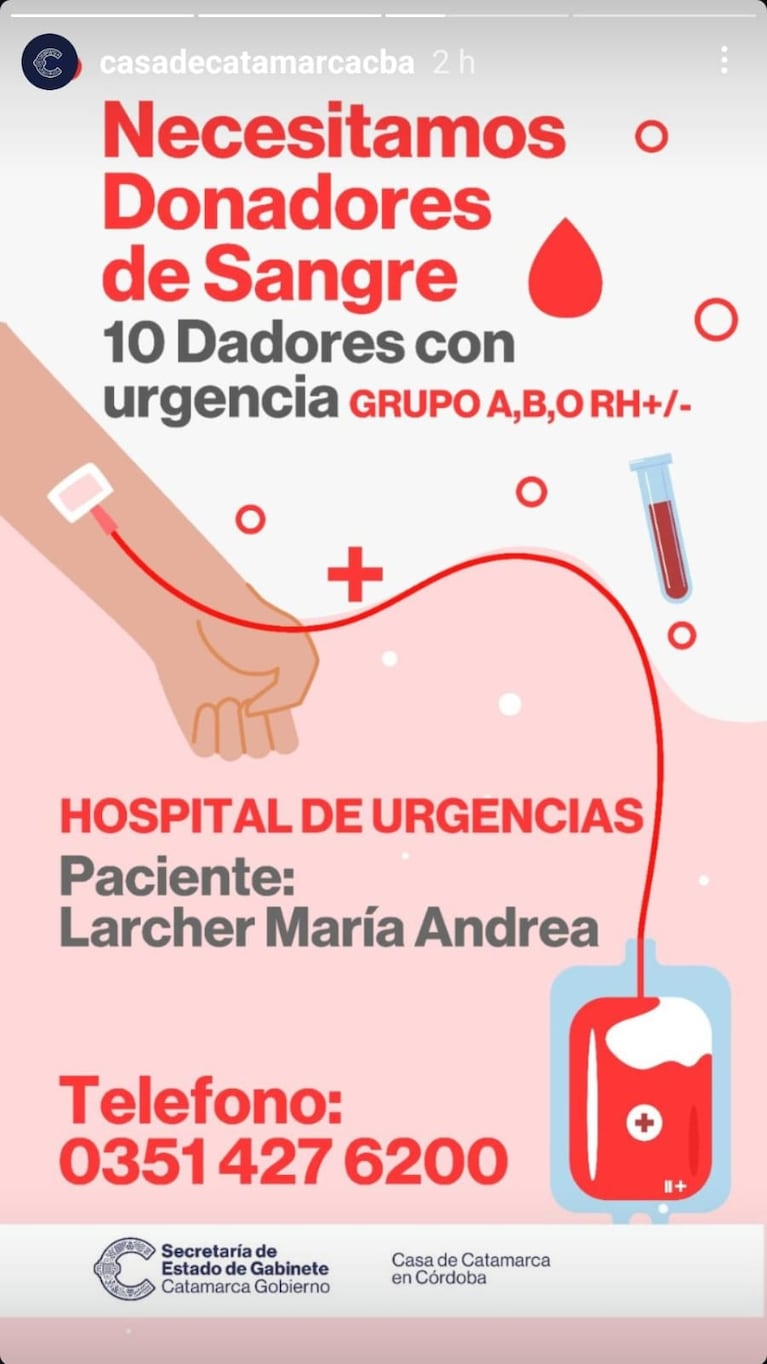 La Casa de Catamarca se sumó al pedido de donantes de sangre para la estudiante. 