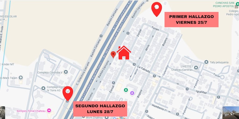 La casa está a 500 metros de donde se produjo el primer hallazgo y a 550 del segundo.