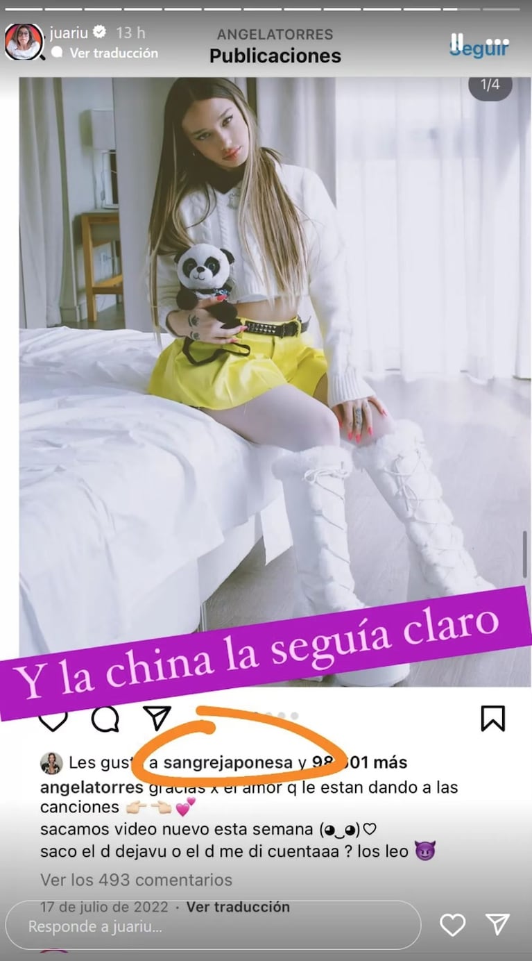 La China habría dejado de seguir a Ángela Torres.