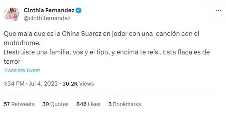 La China Suárez se burló del motorhome y Cinthia Fernández la cruzó con todo