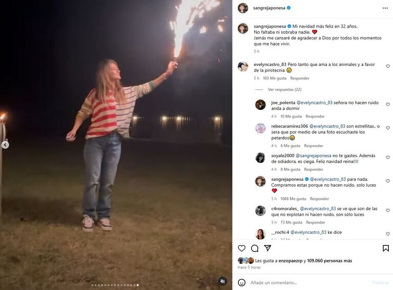 La China Suárez se mostró con fuegos artificiales y fue criticada. (Foto: instagram/sangrejaponesa)